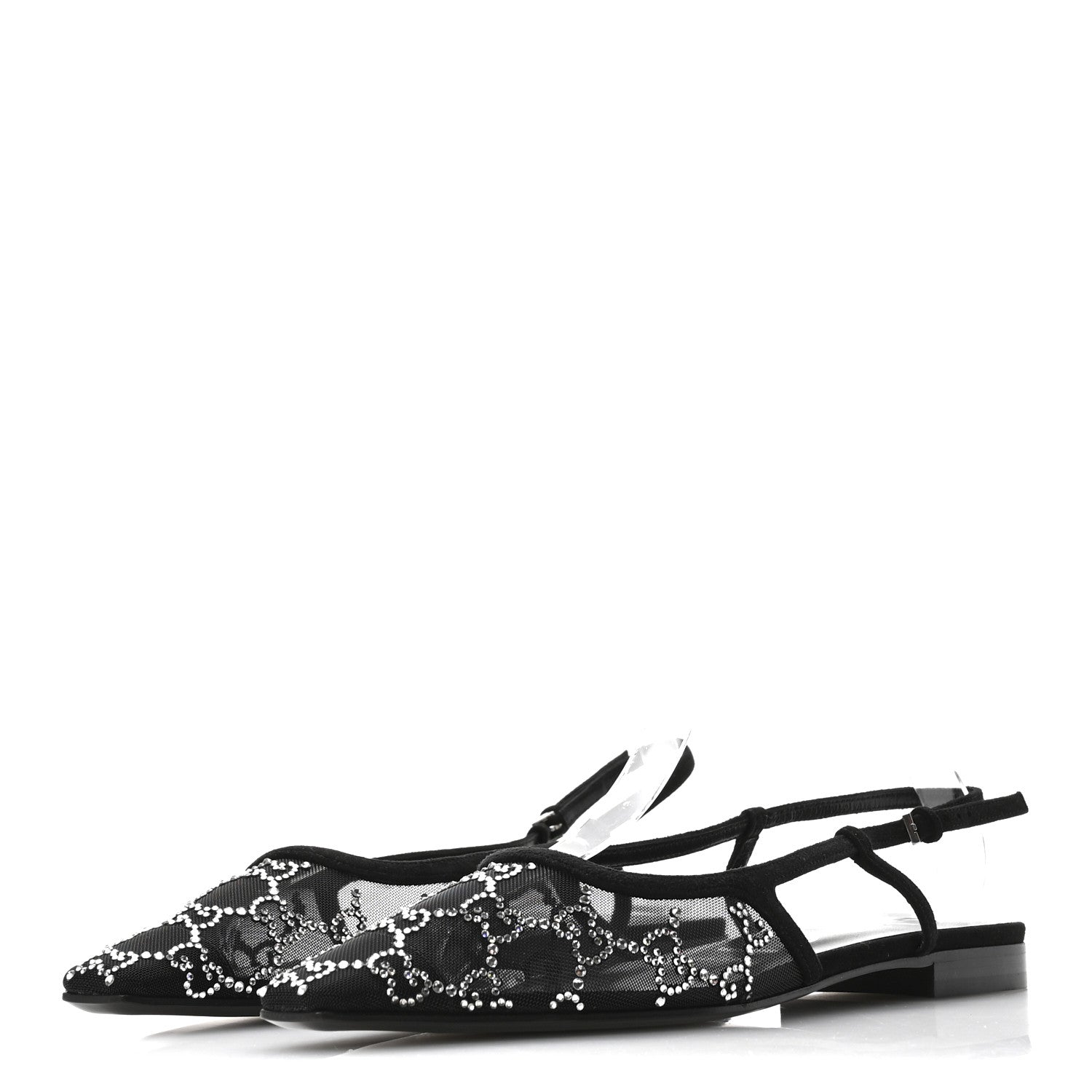 Gucci Tela Retino Kid Scamosciato Crystal GG Monogram Square Demi Ballet Flats 37 Black 4 of 11
