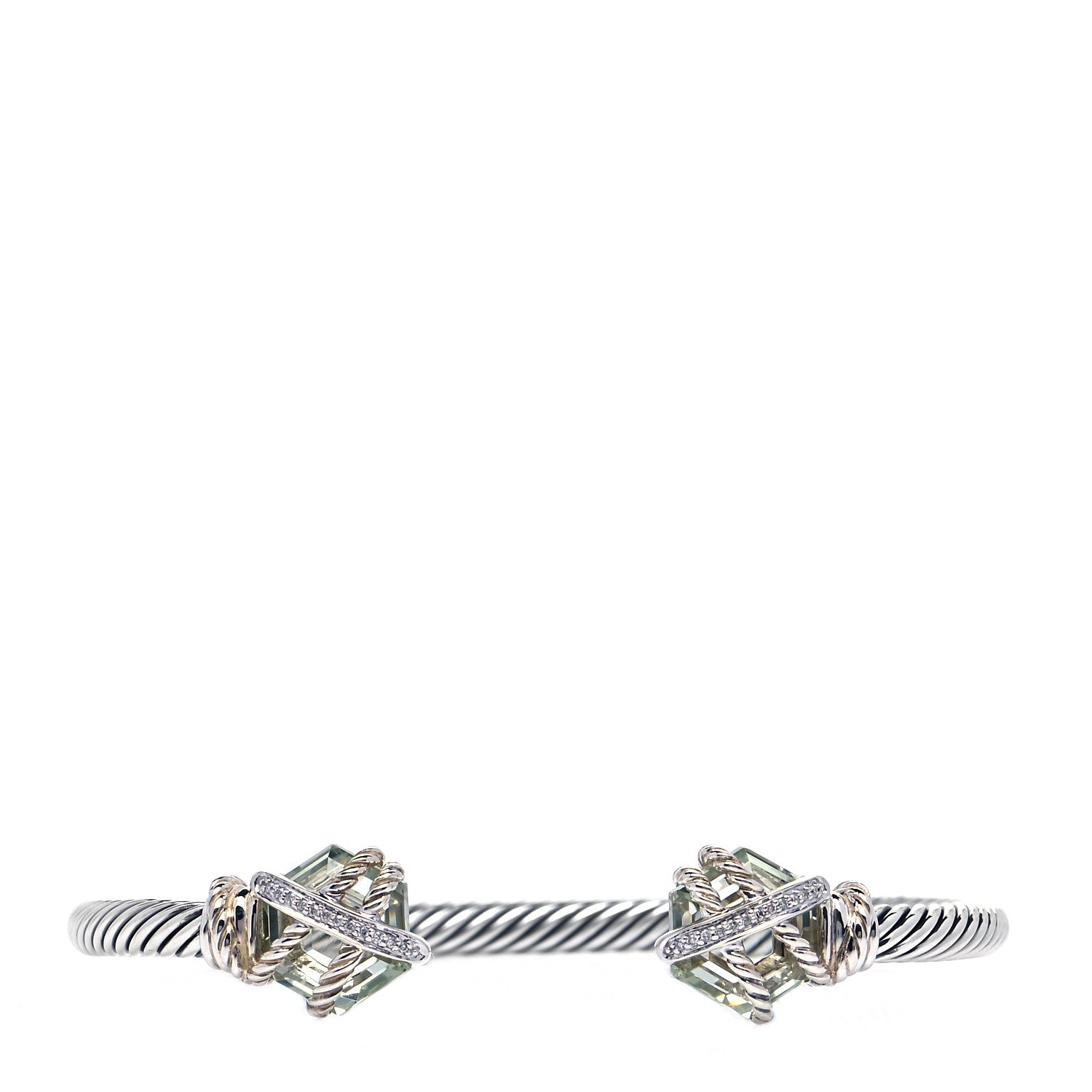 David Yurman Sterling Silver Pave Diamond Prasiolite 4mm Cable Wrap Bracelet 1 of 8