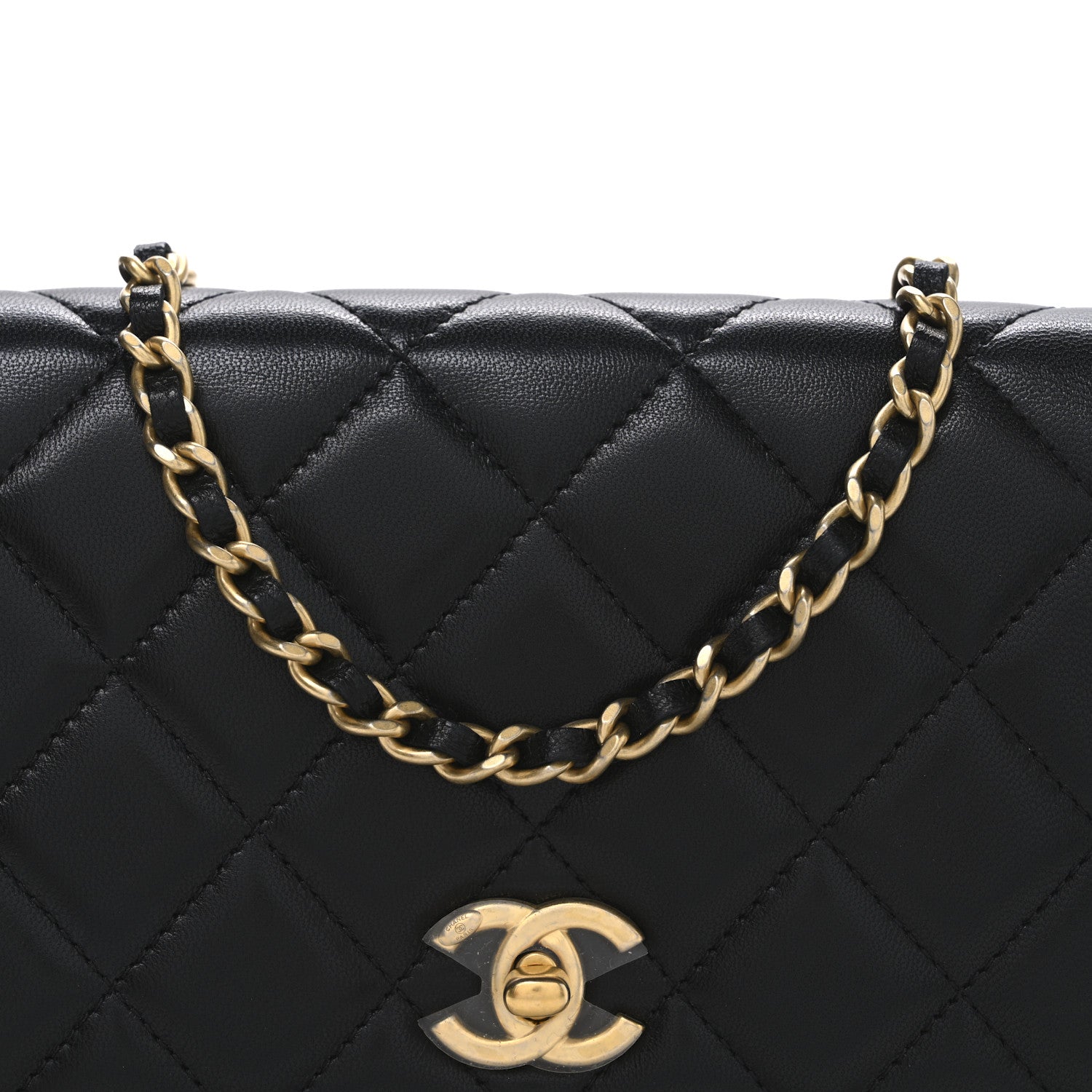 Chanel Lambskin Quilted CC Pearl Crush Wallet on Chain WOC Black 8 of 10
