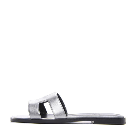 Hermes Metallic Madame Calfskin Oran Sandals 36.5 Argent 1 of 8