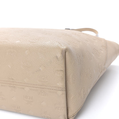 MCM Calfskin Ottomar Monogram Medium Klara Top Zip Tote New Beige 12 of 17