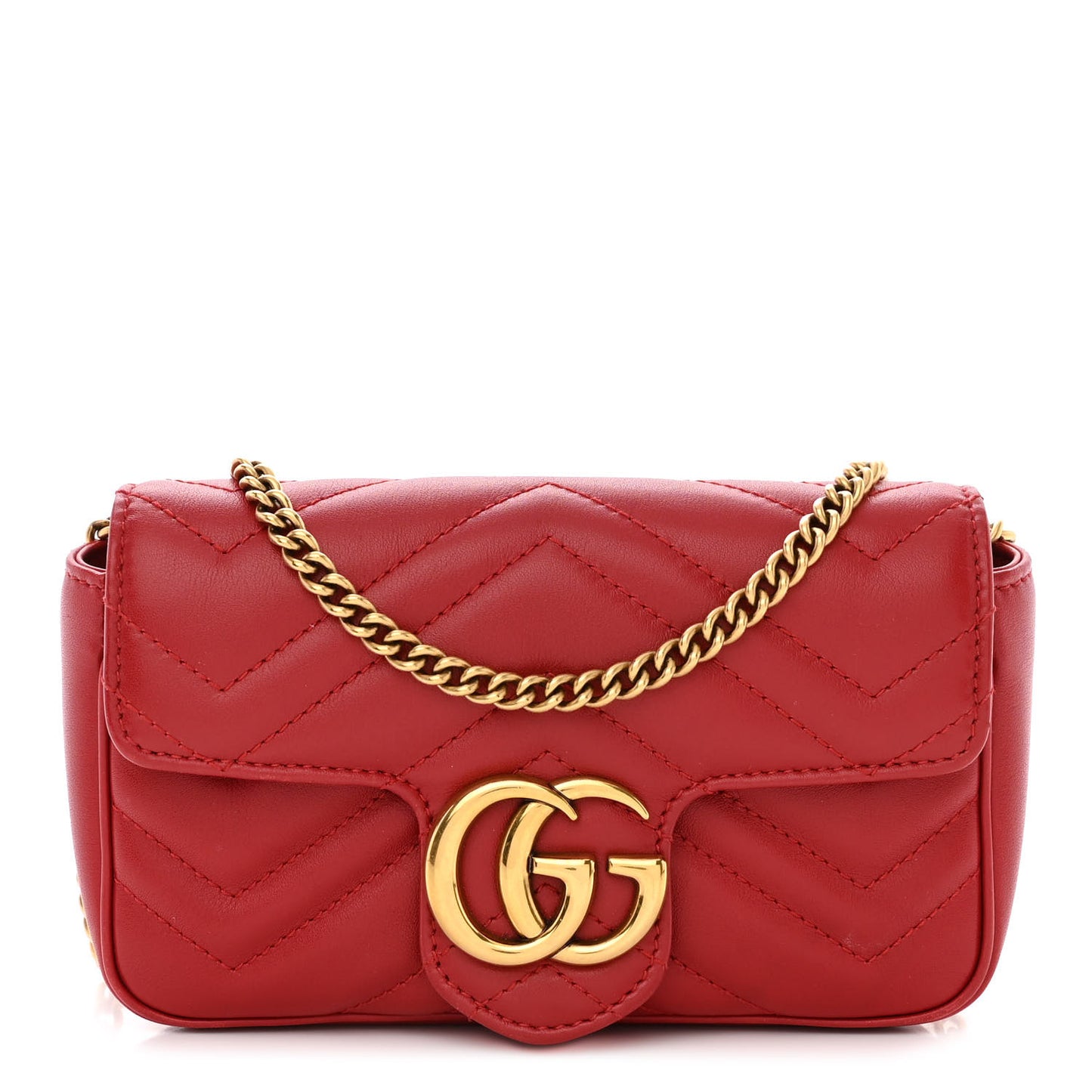 Calfskin Matelasse Super Mini GG Marmont Shoulder Bag Hibiscus Red