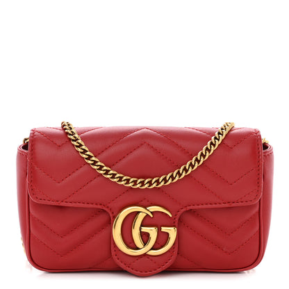 Gucci Calfskin Matelasse Super Mini GG Marmont Shoulder Bag Hibiscus Red 1 of 11