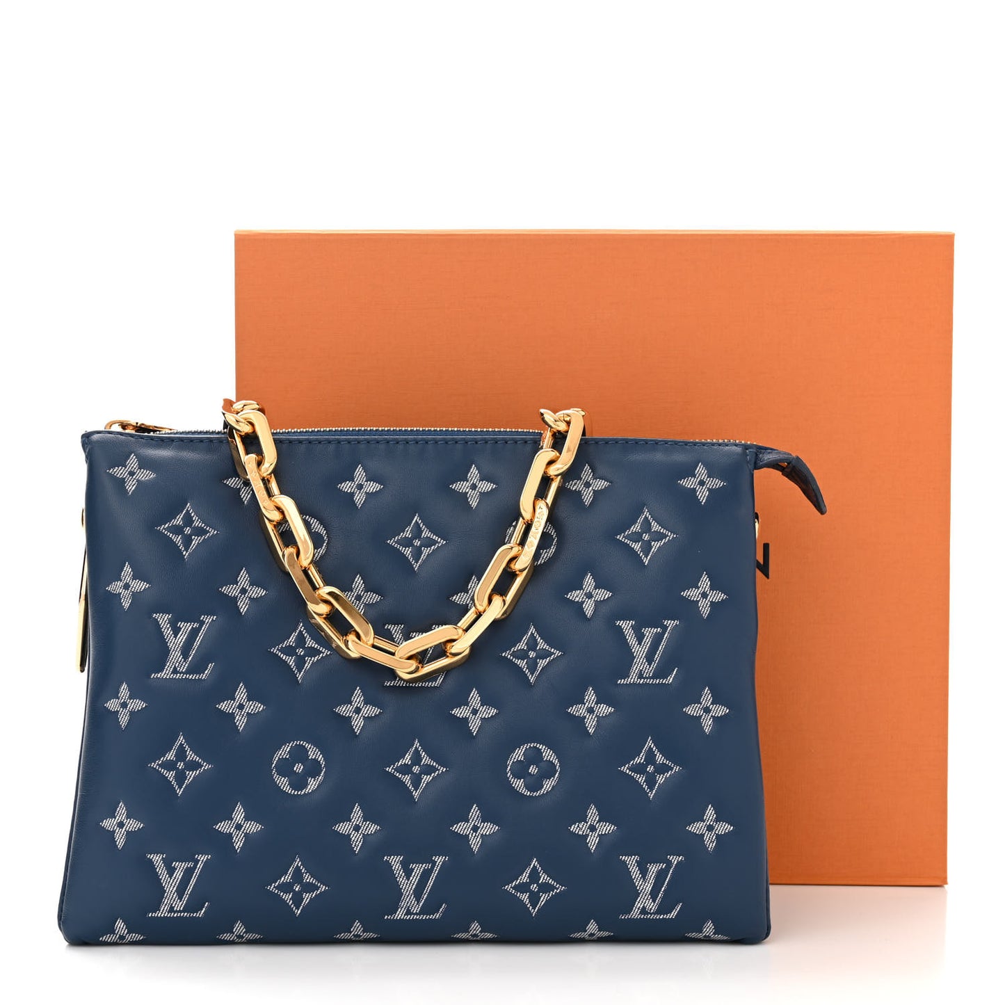 Lambskin Embossed Monogram Coussin PM Denim Blue