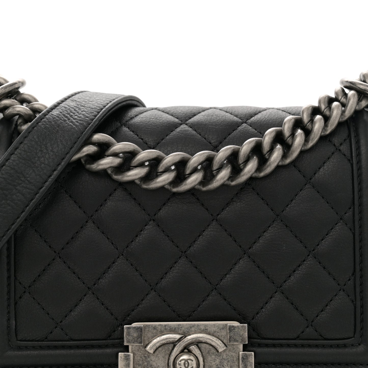 Calfskin Quilted Small Boy Flap Black