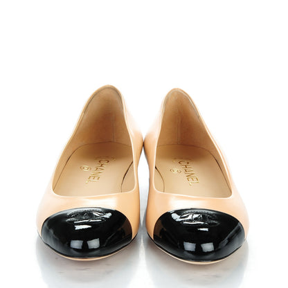 Chanel Lambskin Cap Toe Ballerina Flats 37 Beige Black 2 of 10