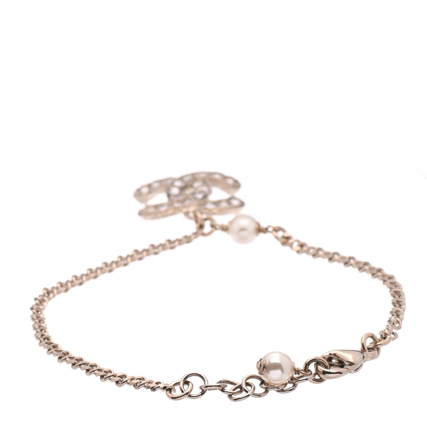 Pearl Crystal CC Bracelet Light Gold