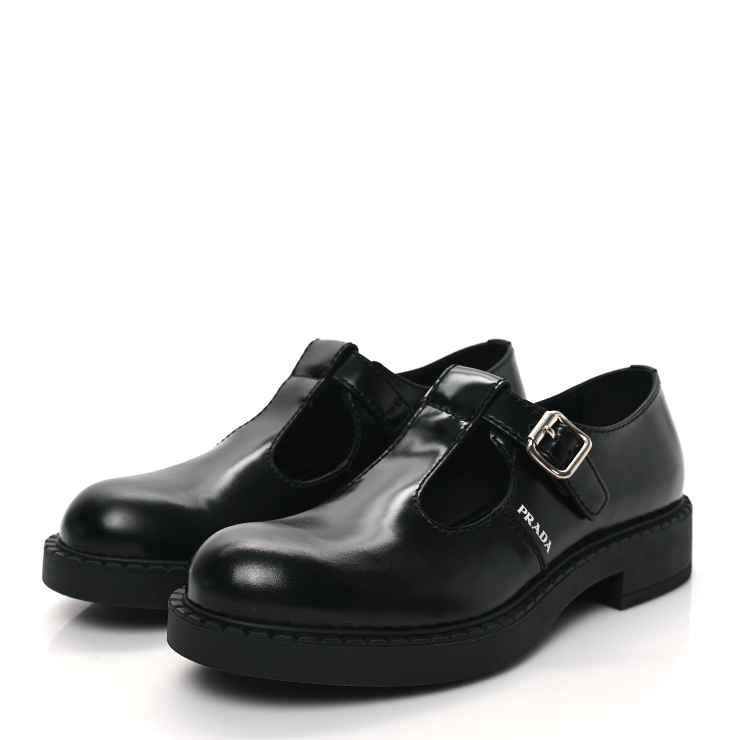 Prada Spazzolato Mens Mary Jane T Strap 40mm Loafers 10.5 Black 3 of 10