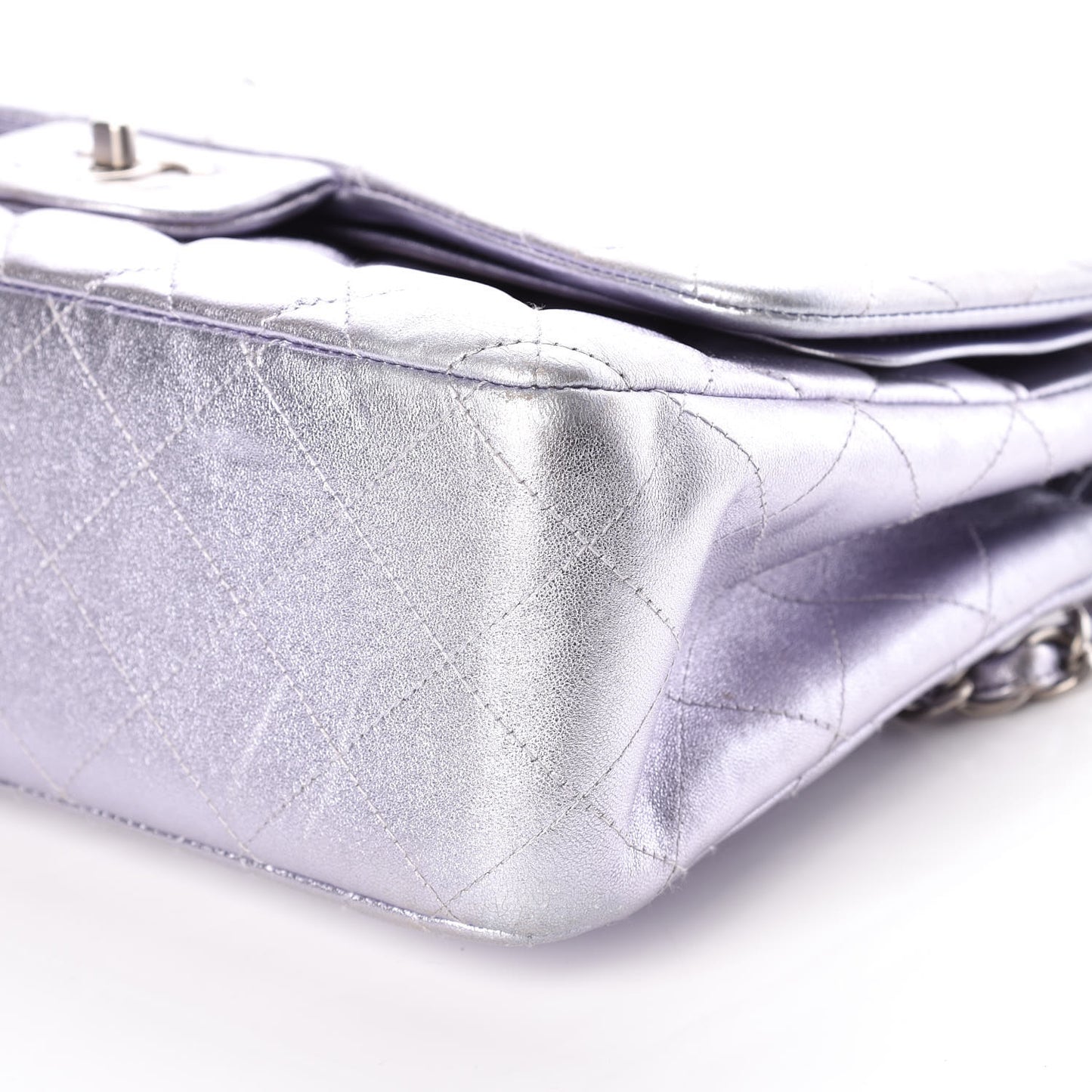 Metallic Lambskin Quilted Jumbo Double Flap Light Purple