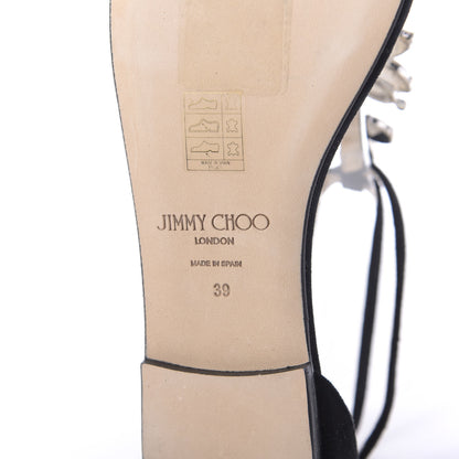 Jimmy Choo Suede Crystal Averie T-Strap Flat Sandals 39 Black 7 of 10