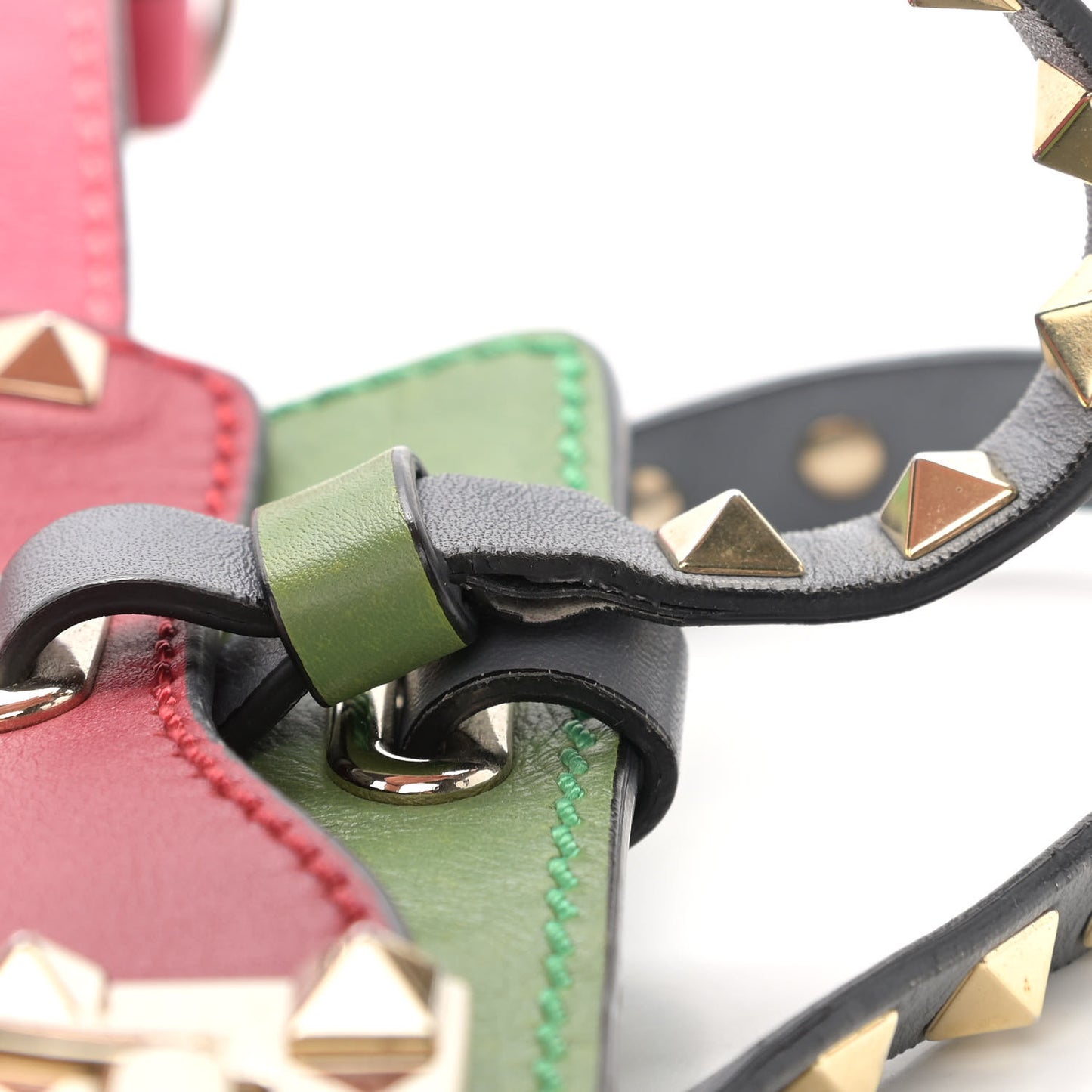 Vitello Colorblock Small Rockstud Tote Deep Rose Clover Grey Scarlet