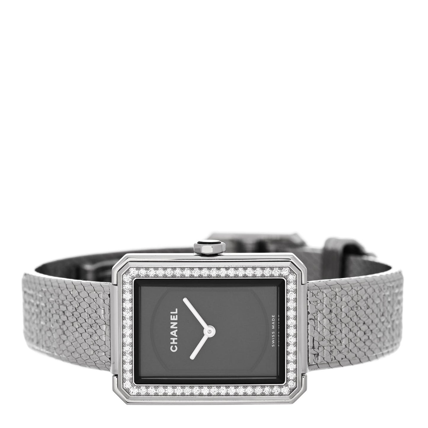 Stainless Steel Diamond Bezel 21mm Boy-friend Tweed Quartz Watch Black