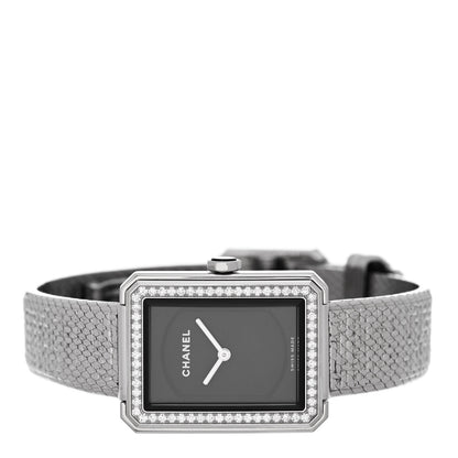 Chanel Stainless Steel Diamond Bezel 21mm Boy-friend Tweed Quartz Watch Black 2 of 4