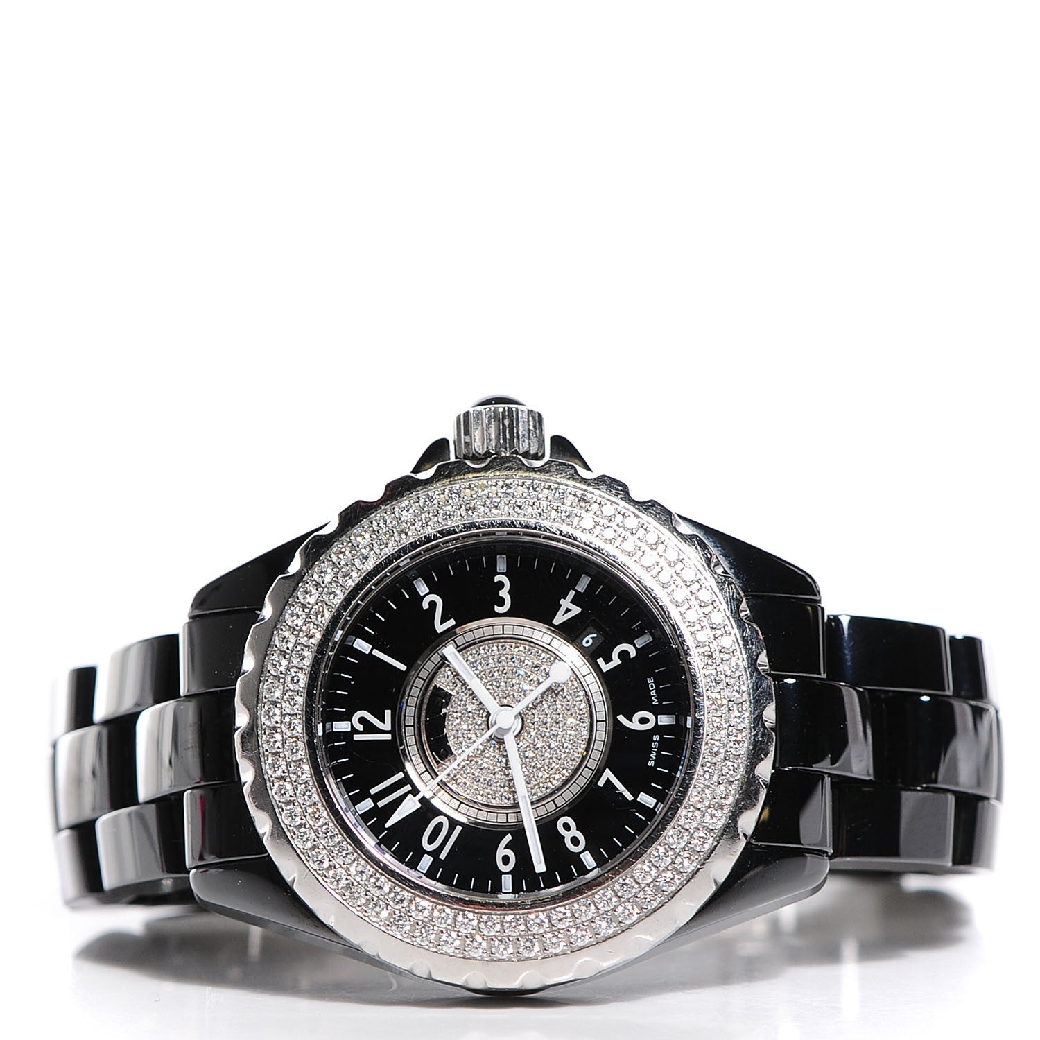 Chanel Stainless Steel Ceramic Diamond Pave Bezel Dial 33mm J12 Quartz Watch Black 3 of 6