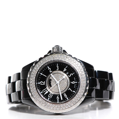 Chanel Stainless Steel Ceramic Diamond Pave Bezel Dial 33mm J12 Quartz Watch Black 3 of 6