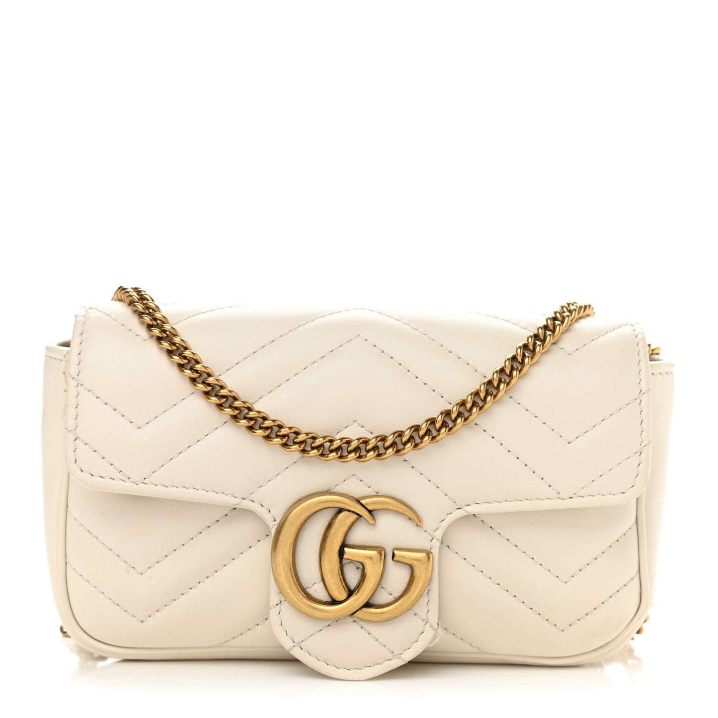 Calfskin Matelasse Super Mini GG Marmont Shoulder Bag White