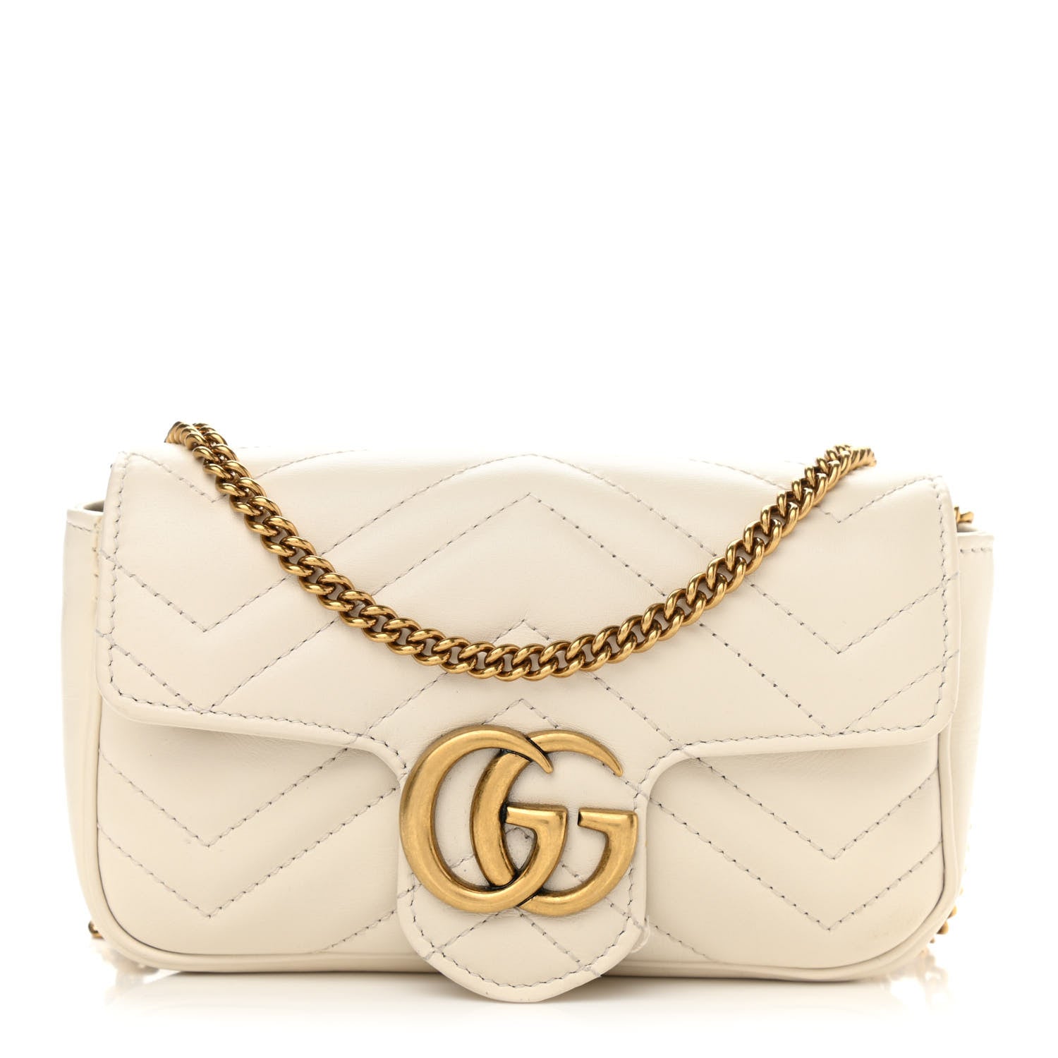Gucci Calfskin Matelasse Super Mini GG Marmont Shoulder Bag White 1 of 11