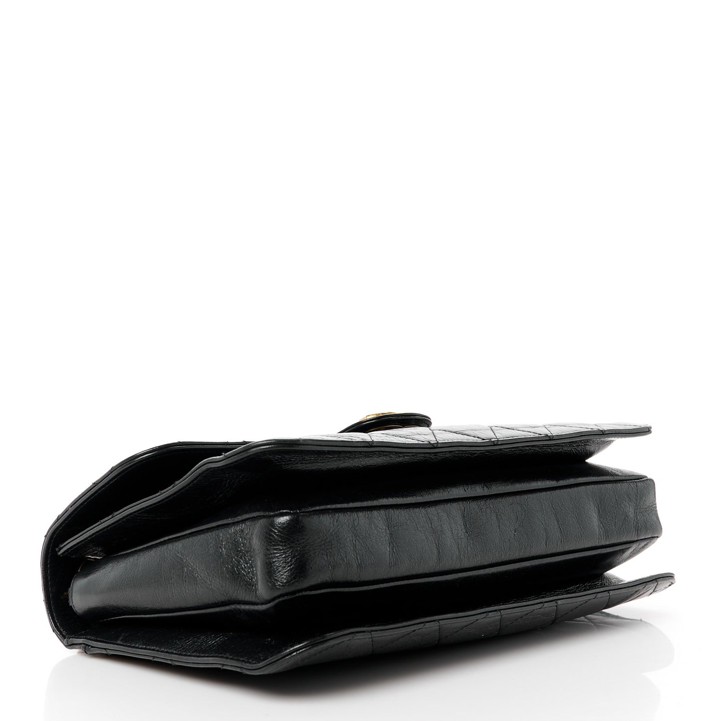 Glazed Calfskin Medium Perfect Edge Flap Black
