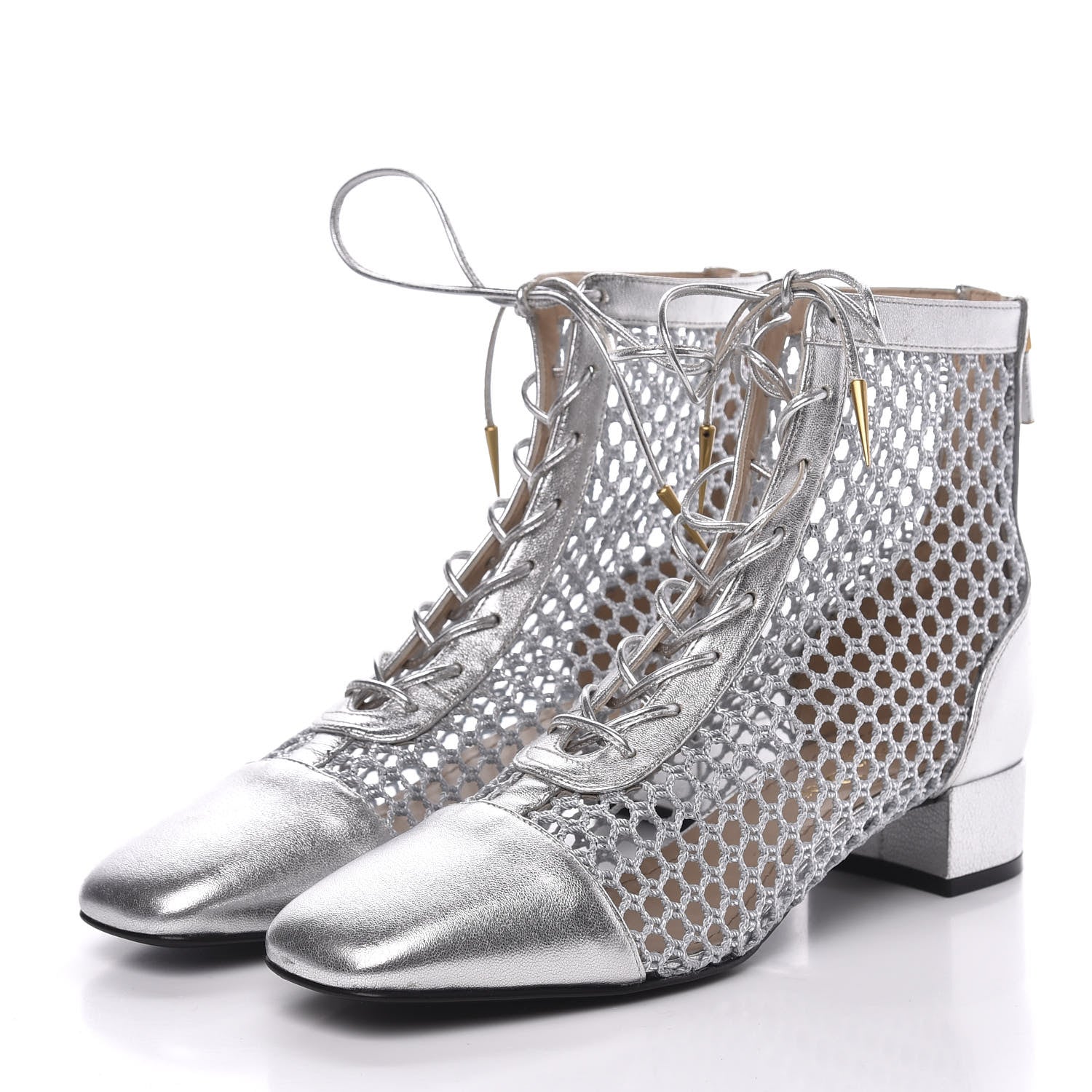 Christian Dior Laminated Lambskin Resille Naughtily-D 30mm Ankle Boots 37.5 Silver 3 of 9
