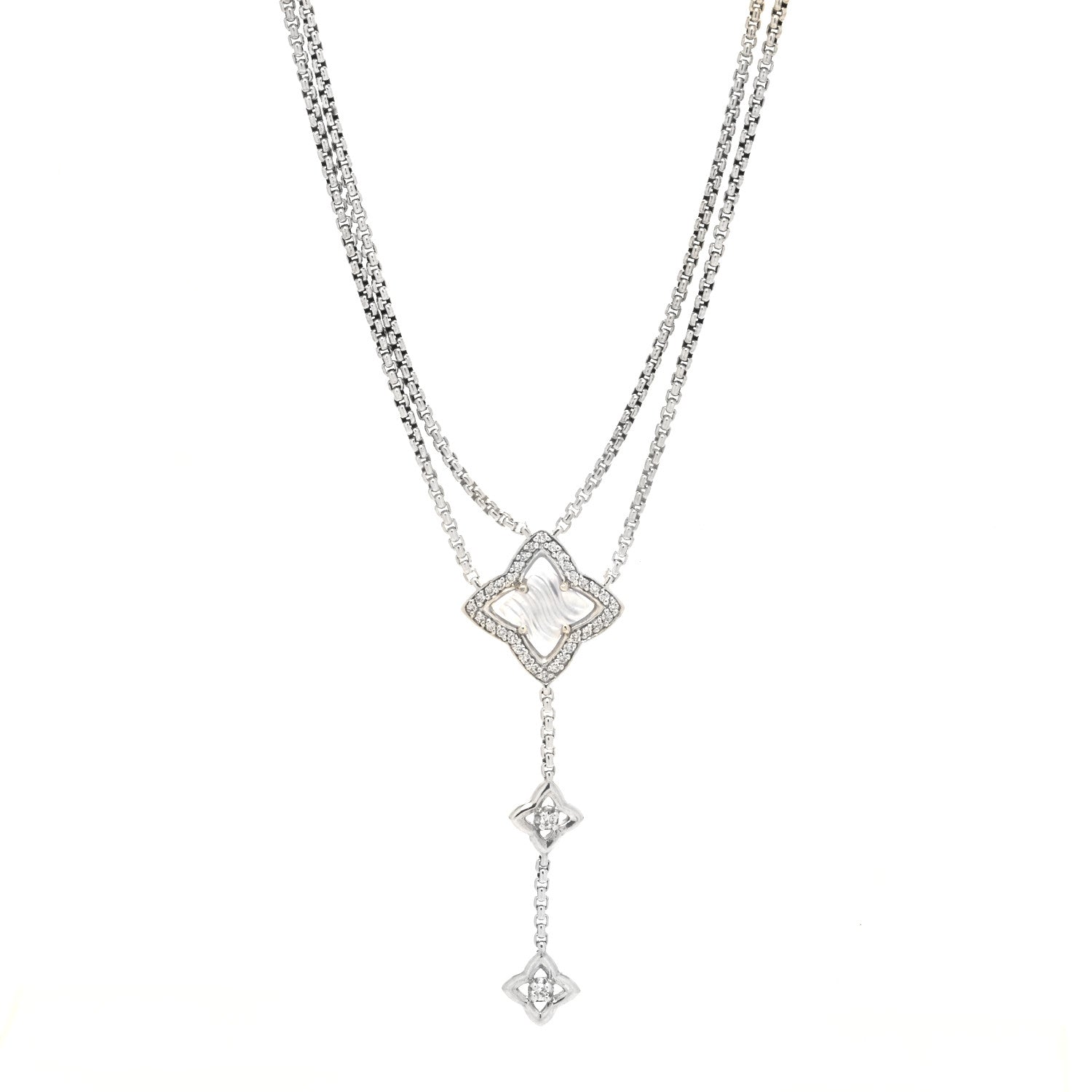 David Yurman Sterling Silver Diamond Chalcedony Quatrefoil Drop Pendant Necklace 1 of 6