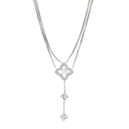 David Yurman Sterling Silver Diamond Chalcedony Quatrefoil Drop Pendant Necklace 1 of 6