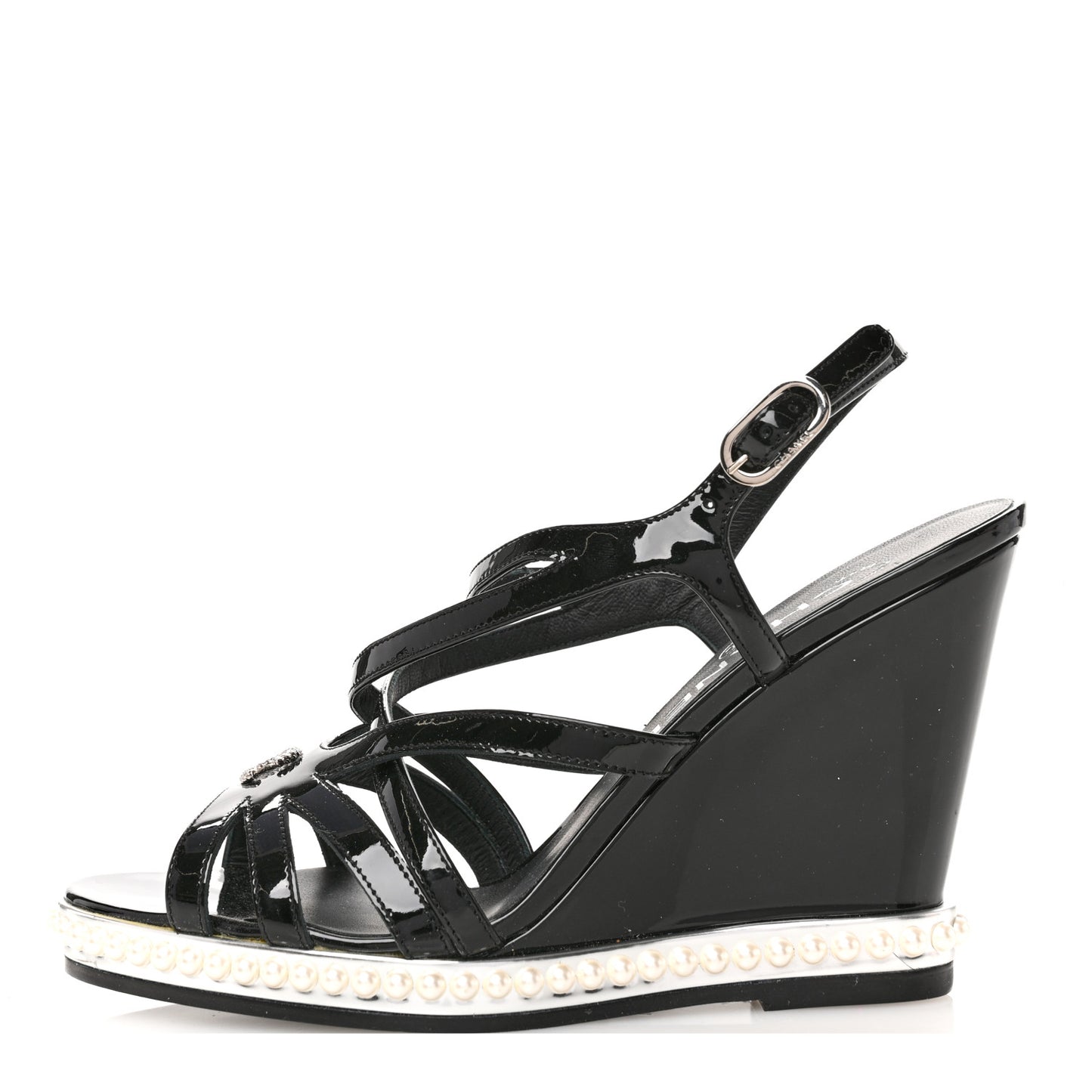 Patent Pearl CC Wedge Sandals 36.5 Black