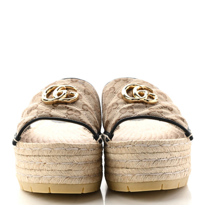 Gucci Monogram Matelasse Diagonal GG Marmont Platform Espadrille Slide Sandals 38 Beige Ebony Black 2 of 8