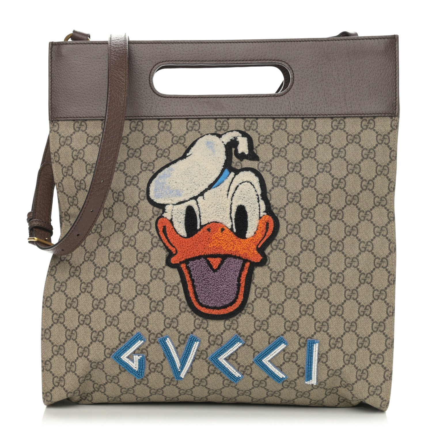 Gucci X DISNEY Soft GG Supreme Monogram Donald Duck Slip Handle Vertical Tote Beige New Acero 1 of 12