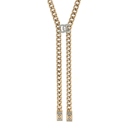 Chanel Chain Link Crystal CC Dog Tag Charm Necklace Gold 1 of 4