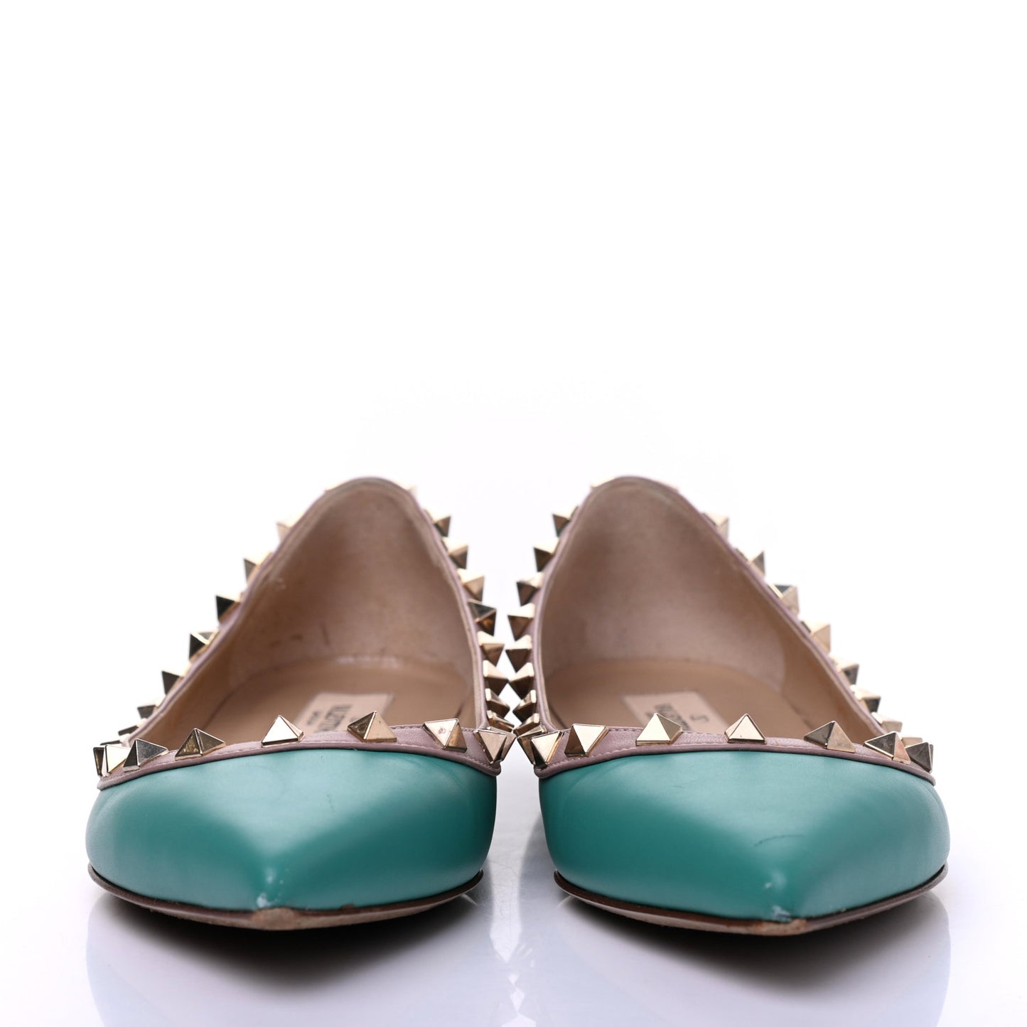 Calfskin Nappa Rockstud Ballerina Flats 37.5 Colibri Poudre