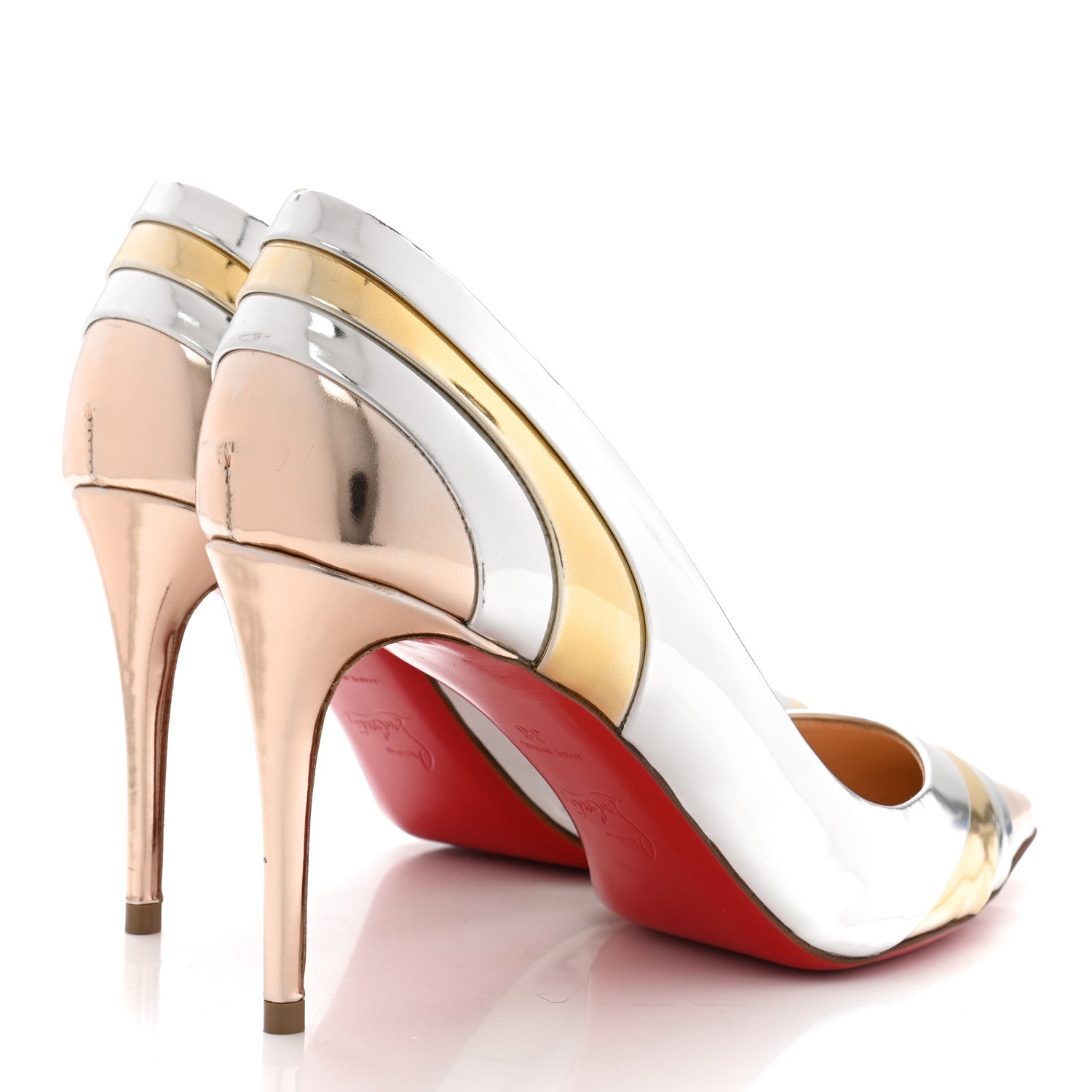 Christian Louboutin Nappa Patent Veau Mirror Eklectica 85 Pumps 38 Silver 4 of 7