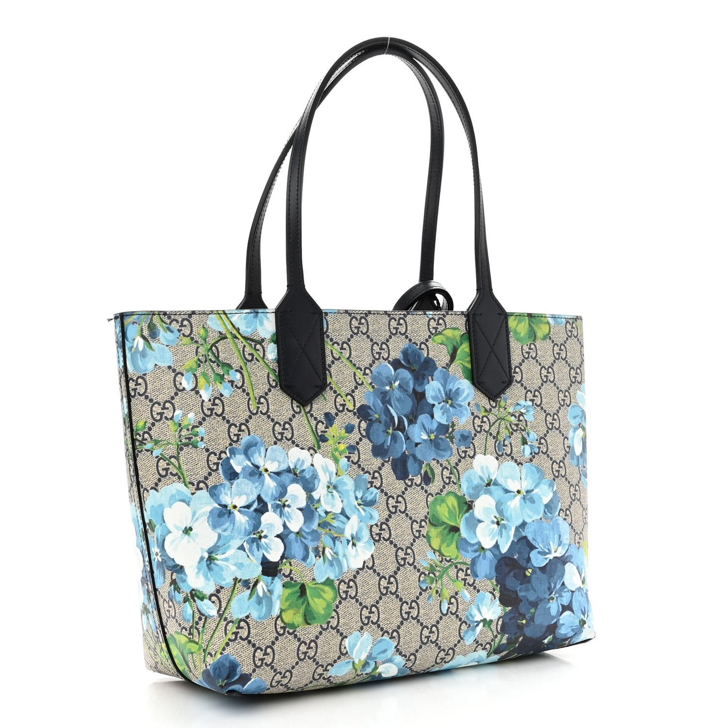 GG Supreme Monogram Blooms Small Reversible Tote Beige Blue Navy