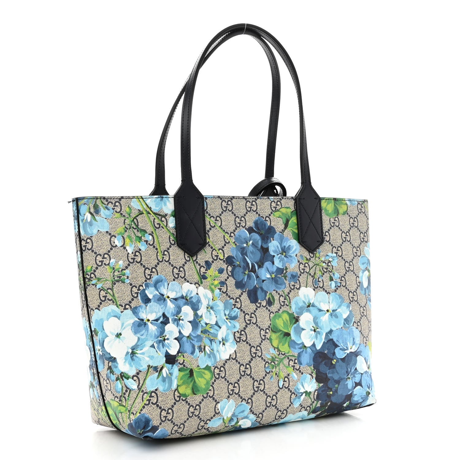 Gucci GG Supreme Monogram Blooms Small Reversible Tote Beige Blue Navy 3 of 14