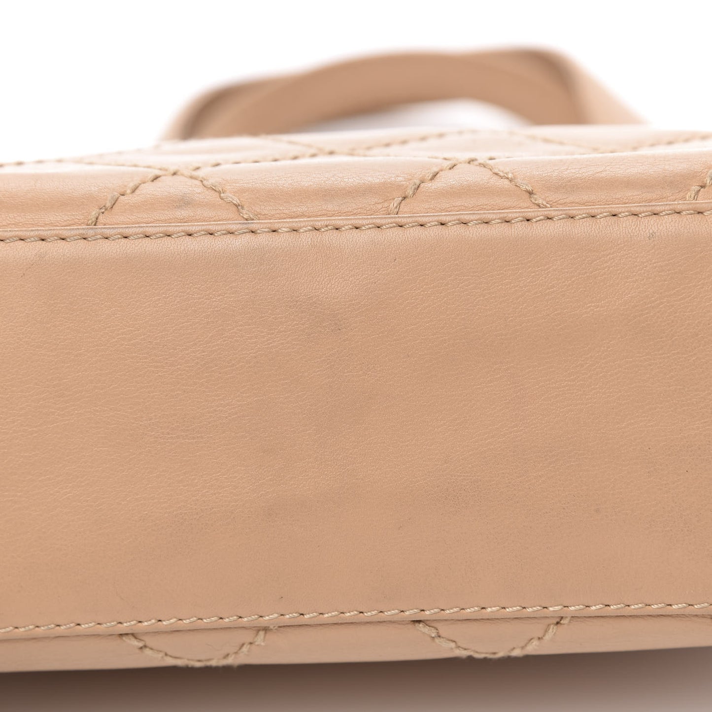 Calfskin Contrast Stitch Surpique Tote Beige