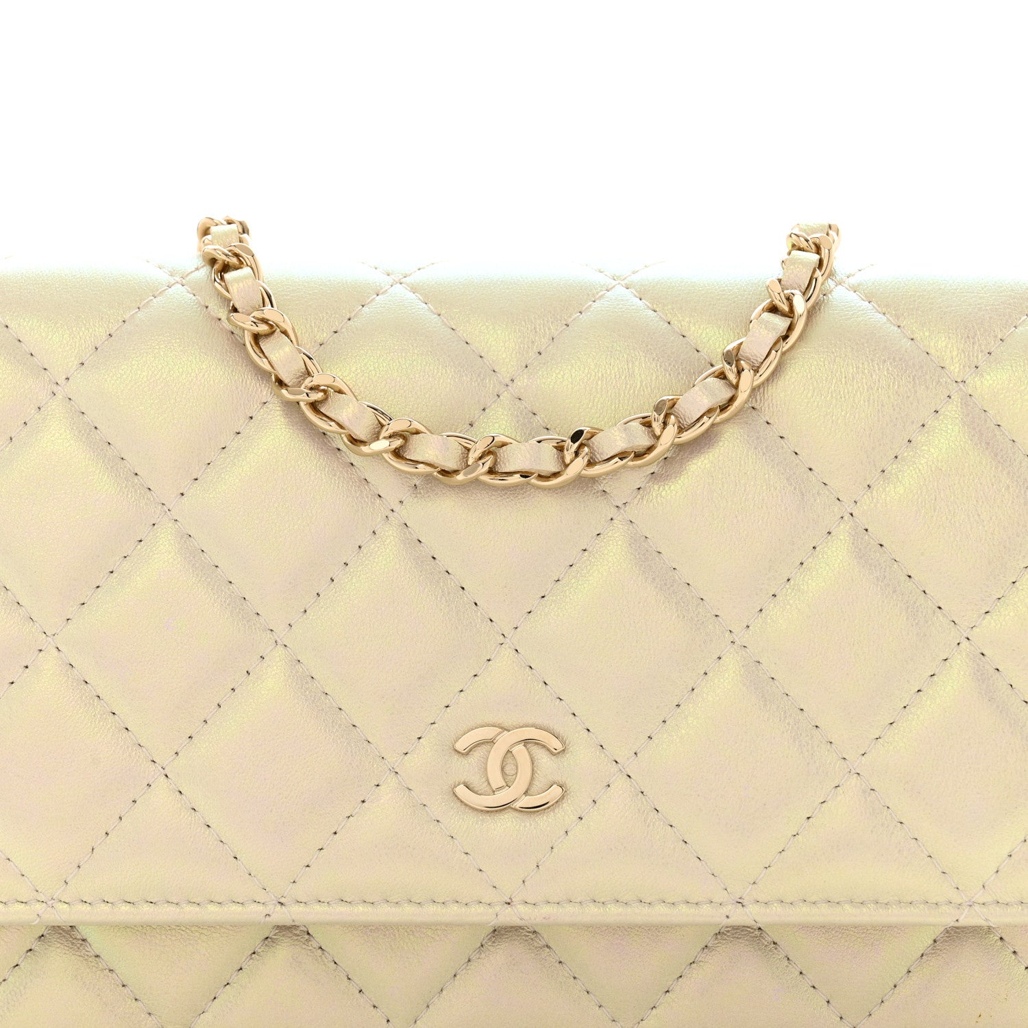 Chanel Iridescent Lambskin Quilted Wallet On Chain WOC Ivory 9 of 14
