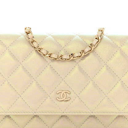 Chanel Iridescent Lambskin Quilted Wallet On Chain WOC Ivory 9 of 14