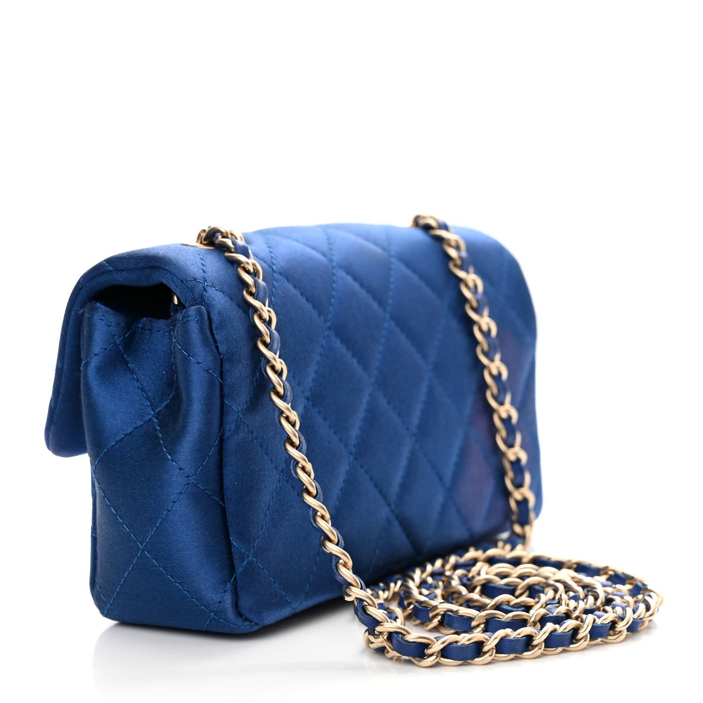 Satin Quilted Extra Mini Rectangular Flap Blue