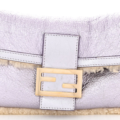 Fendi Metallic Laminated Lambskin Shearling Baguette Lilac Natural 9 of 12