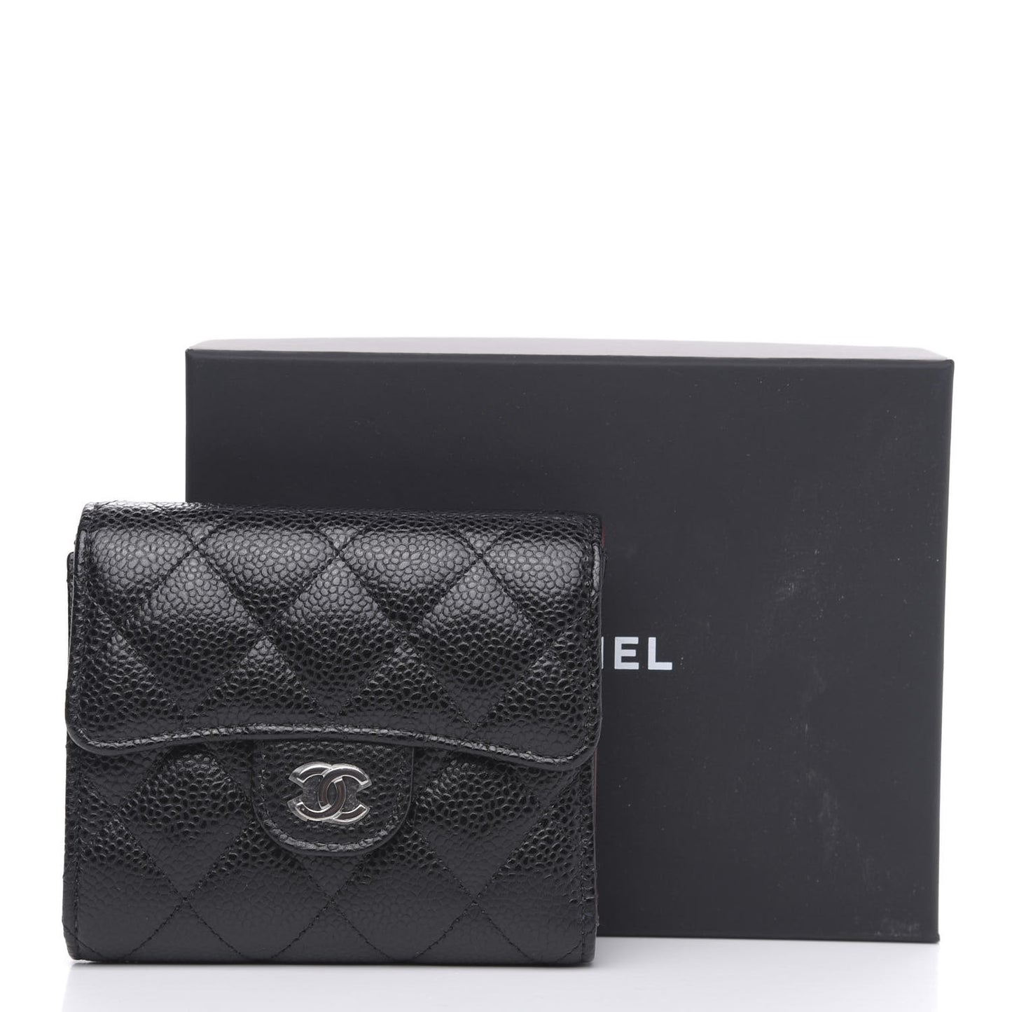 Caviar Quilted Compact Flap Wallet Black