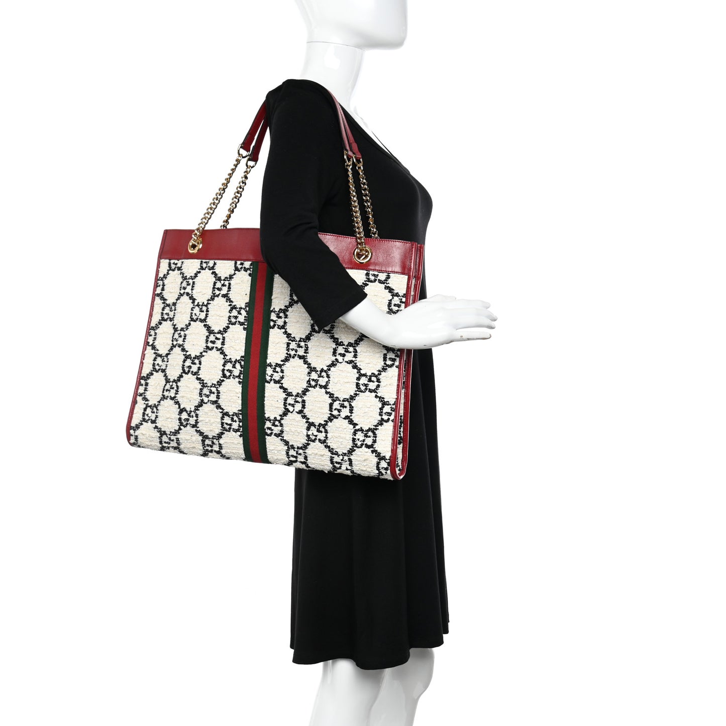 Tweed GG Monogram Large Rajah Chain Tote White Black Romantic Cherry