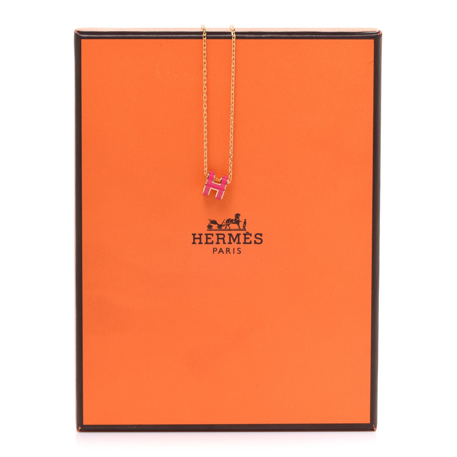 Hermes Lacquered Gold Mini Pop H Pendant Necklace Rose Extreme 8 of 8