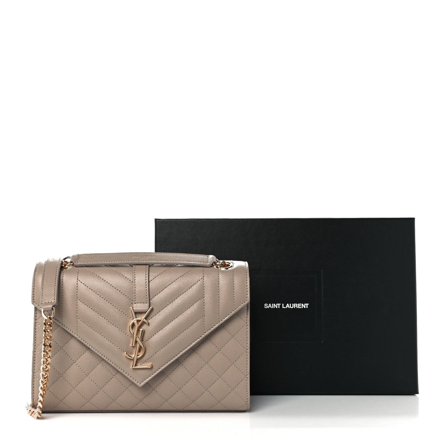 Saint Laurent Grain De Poudre Textured Mixed Matelasse Medium Triquilt Monogram Satchel Dark Beige 12 of 12