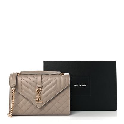 Saint Laurent Grain De Poudre Textured Mixed Matelasse Medium Triquilt Monogram Satchel Dark Beige 12 of 12