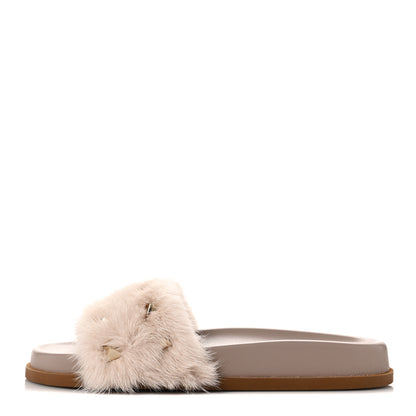 Valentino Garavani Mink Fur Rockstud Slide Sandals 36 Vapeur 1 of 7