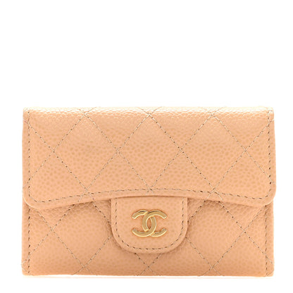 Chanel Caviar Quilted Flap Card Holder Wallet Beige 1 of 8