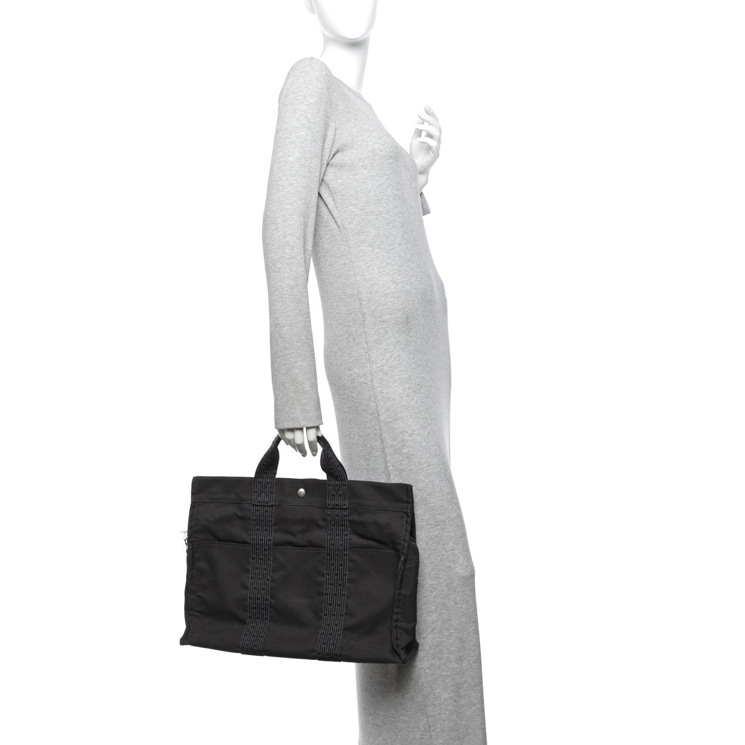 Hermes Canvas Herline PM Tote Grey 2 of 9