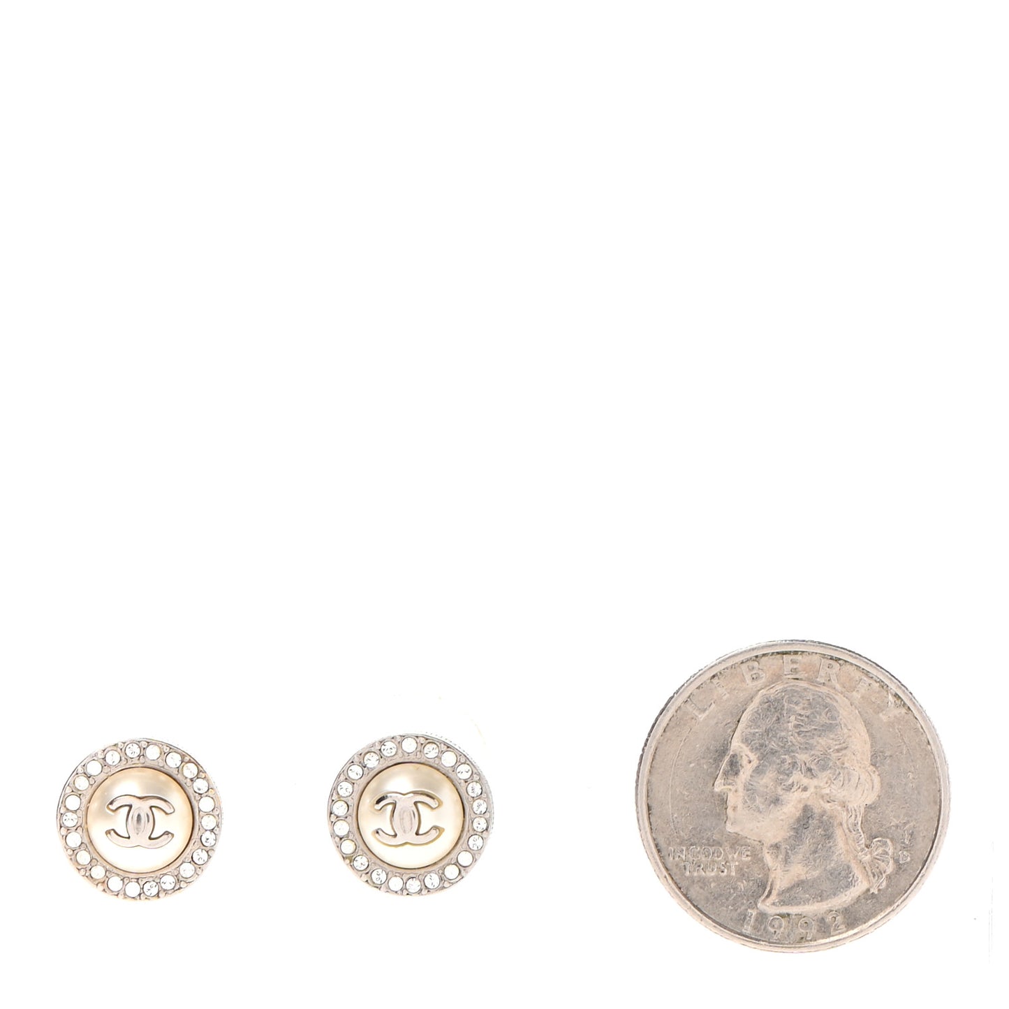 Pearl Crystal CC Round Earrings Light Gold