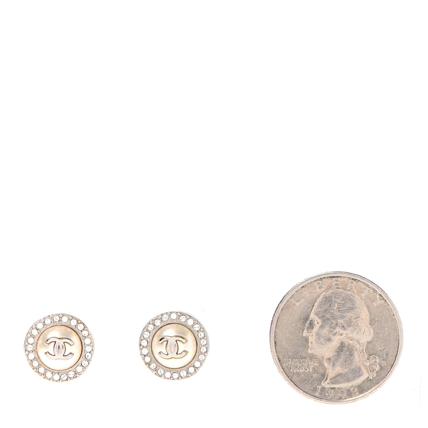 Chanel Pearl Crystal CC Round Earrings Light Gold 2 of 4