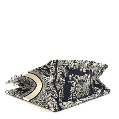 Christian Dior Canvas Embroidered Medium Toile De Jouy Reverse Book Tote Blue 4 of 9