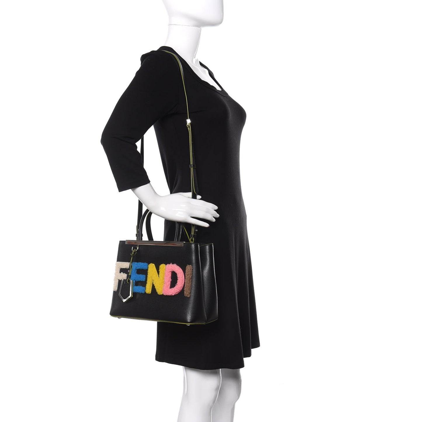 Vitello Elite Shearling Block Letter Petite 2Jours Tote Black